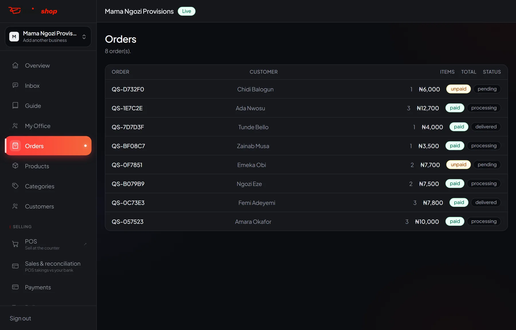 Every order, counter and online