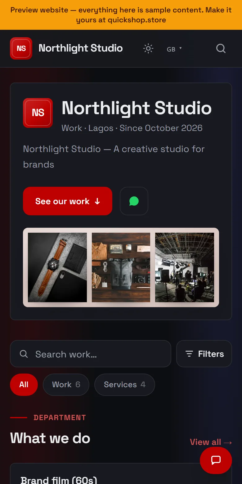 An agency website made by QuickShop