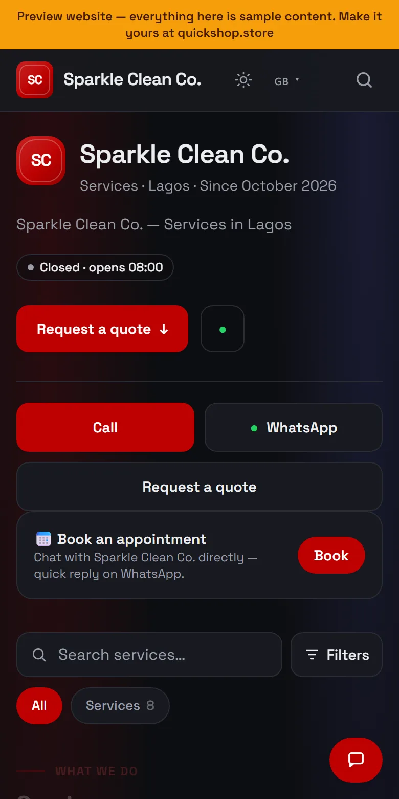 A cleaner website made by QuickShop