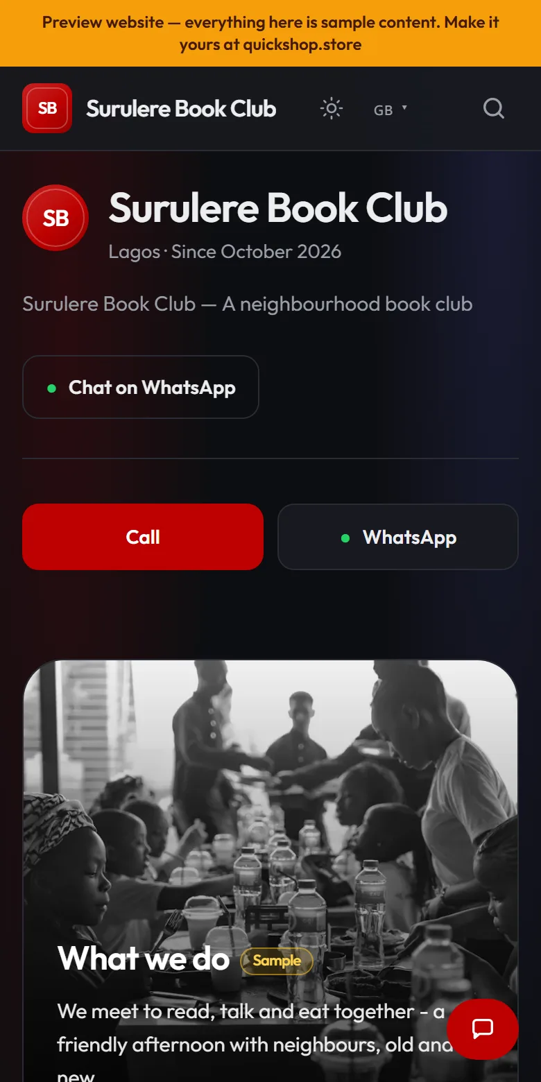 A community group website made by QuickShop