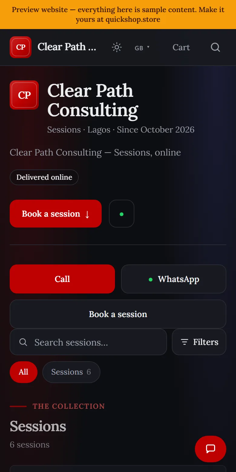 A consultant website made by QuickShop