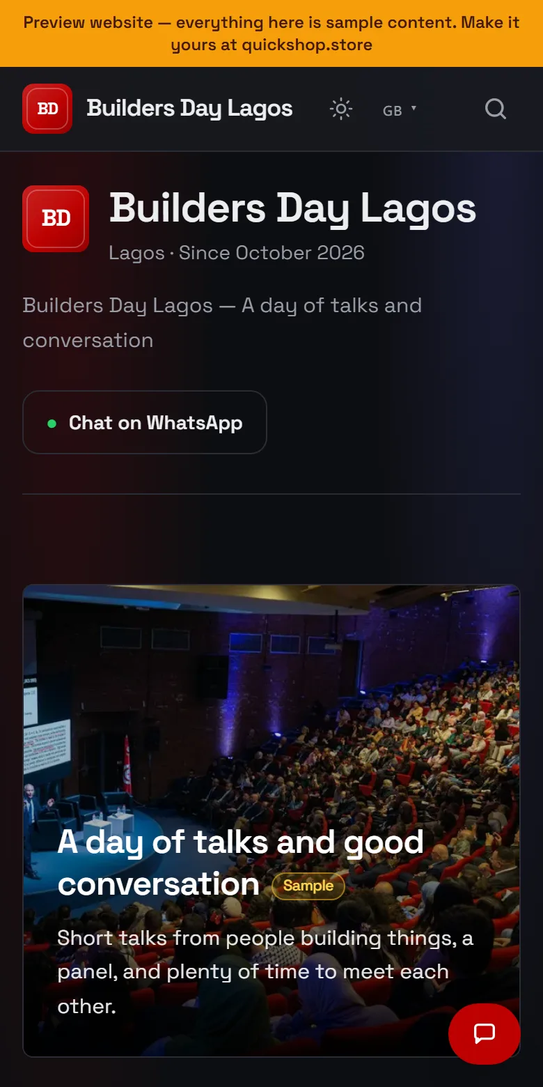 An event website made by QuickShop