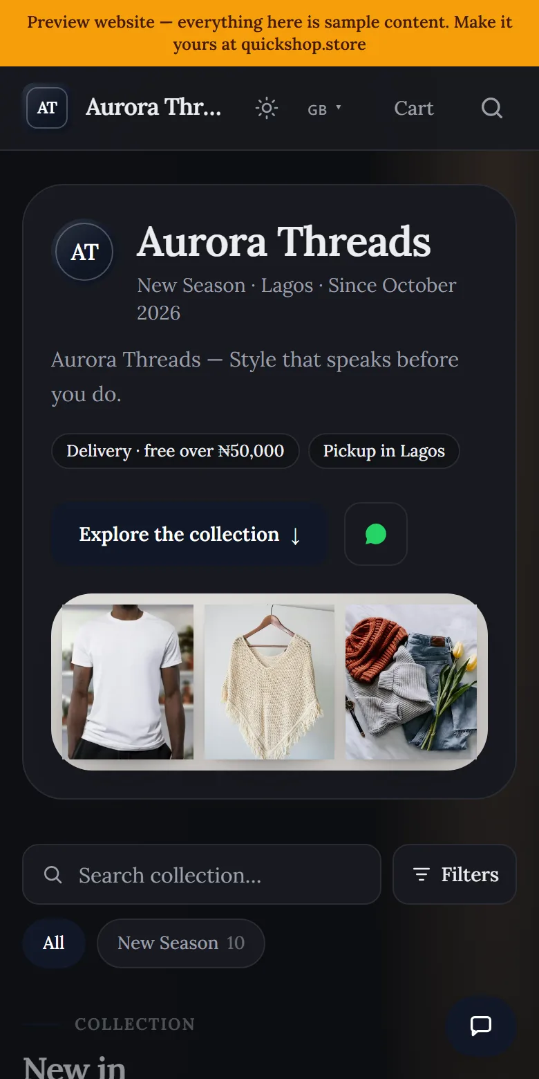 A fashion designer website made by QuickShop