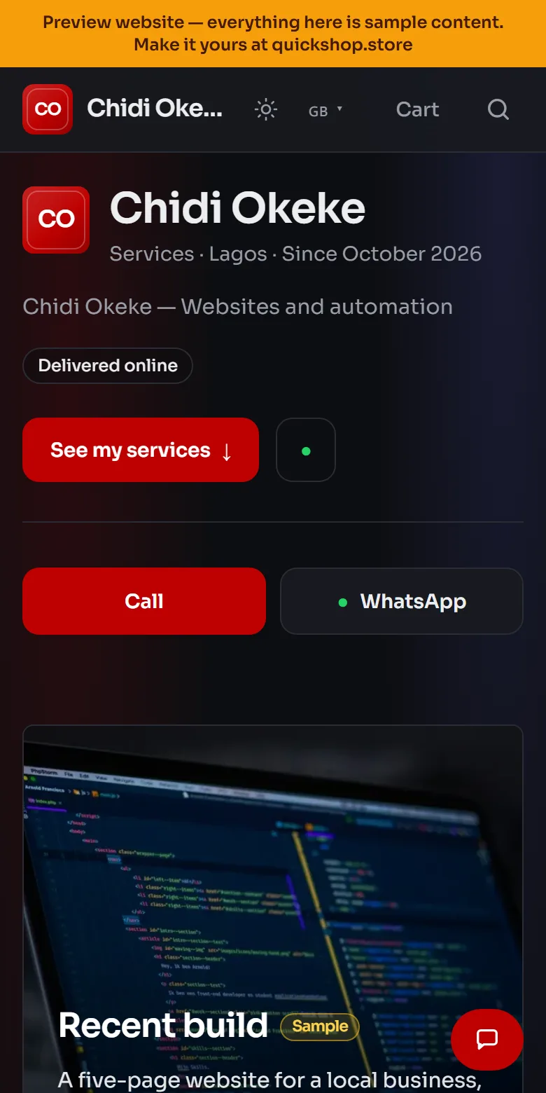 A freelancer website made by QuickShop