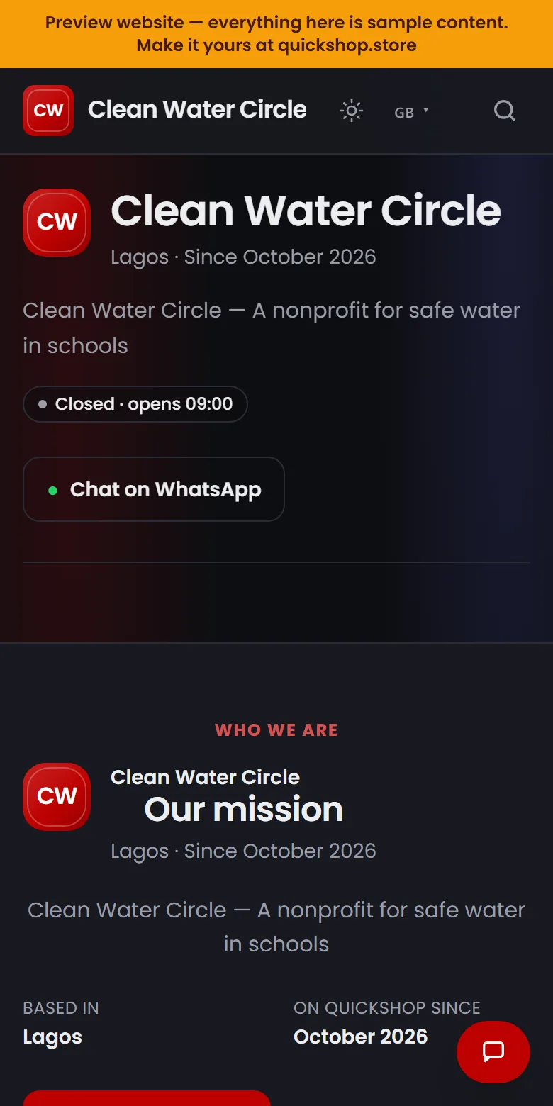 An ngo / nonprofit website made by QuickShop