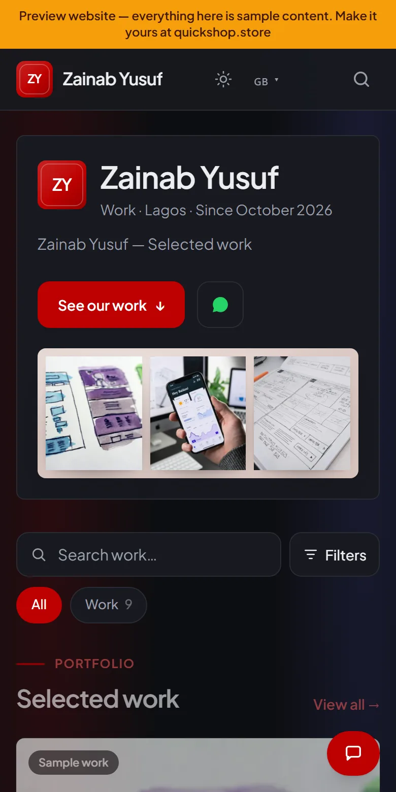 A portfolio website made by QuickShop